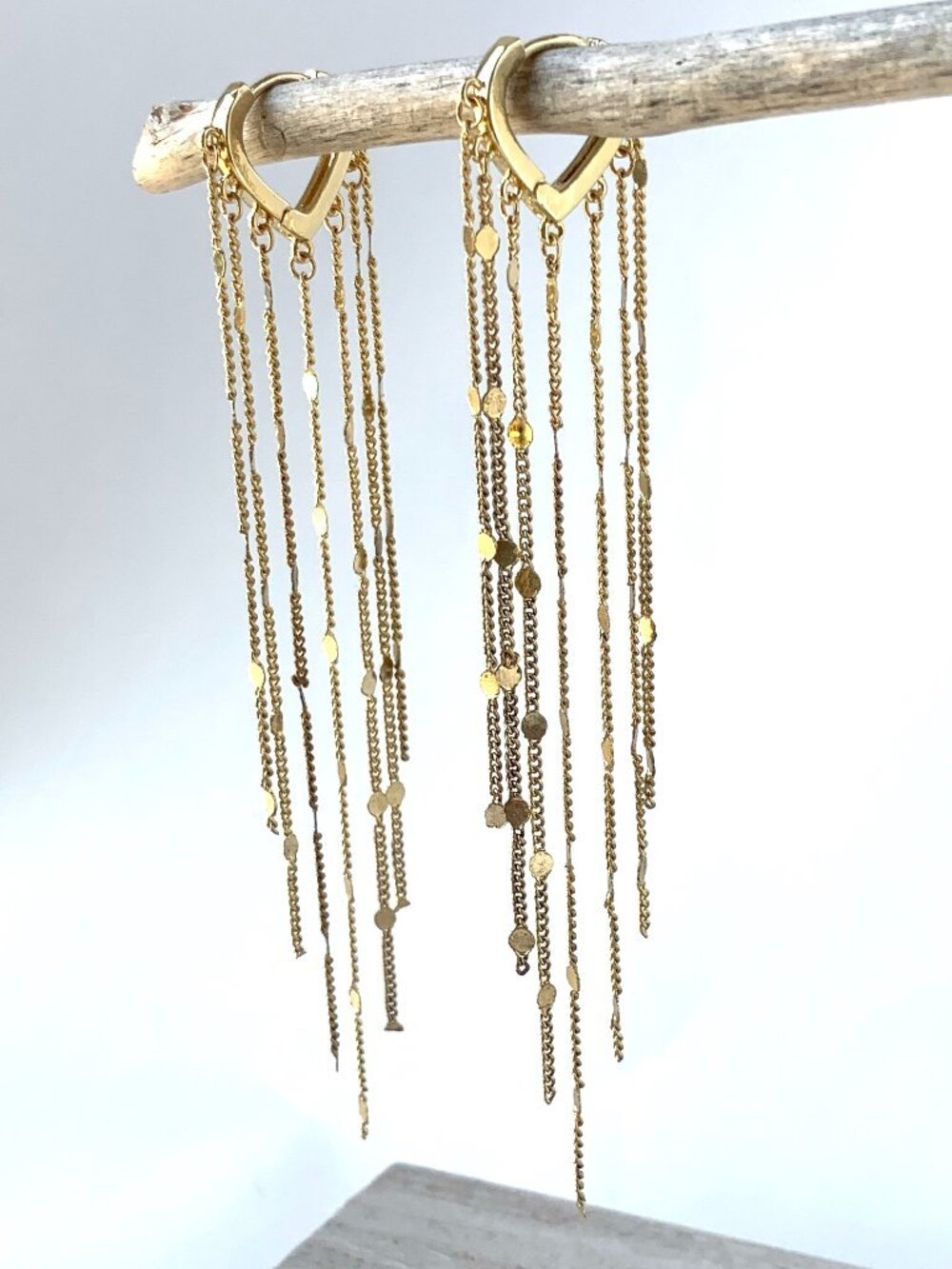 NEW Anthropologie Long Gold Fringed Huggie Earrings